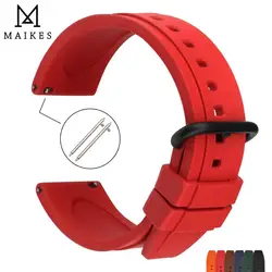 MAIKES Red Fluorine Rubber Watch Strap 20mm 22mm Women Men Sport Waterproof Quick Release Spring Bar Watchband