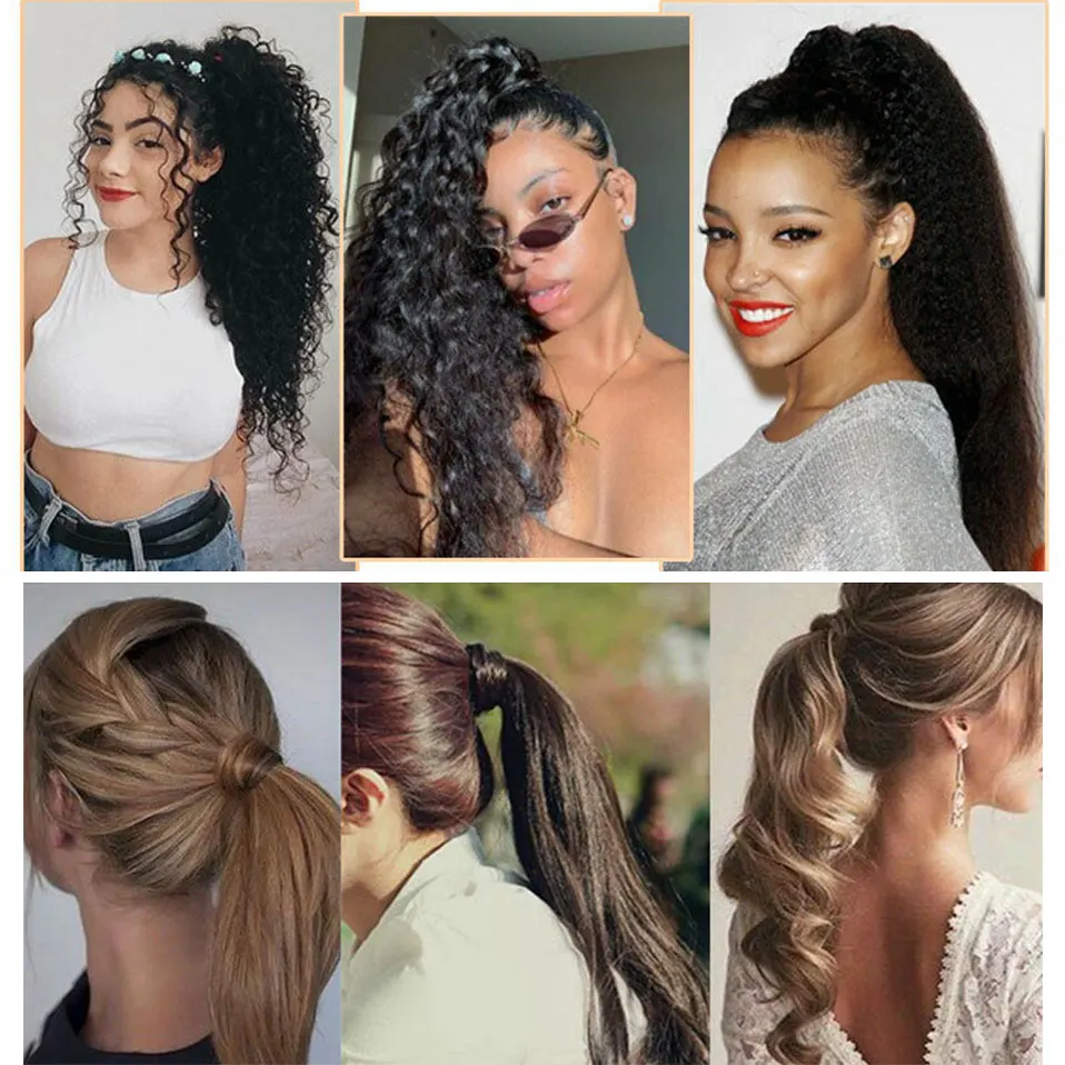 S-noilite Synthetic 30colors Clip In Ponytail Hair Extension False Hair Tail Hairpiece Wrap Around Ponytail Hairpiece For Women