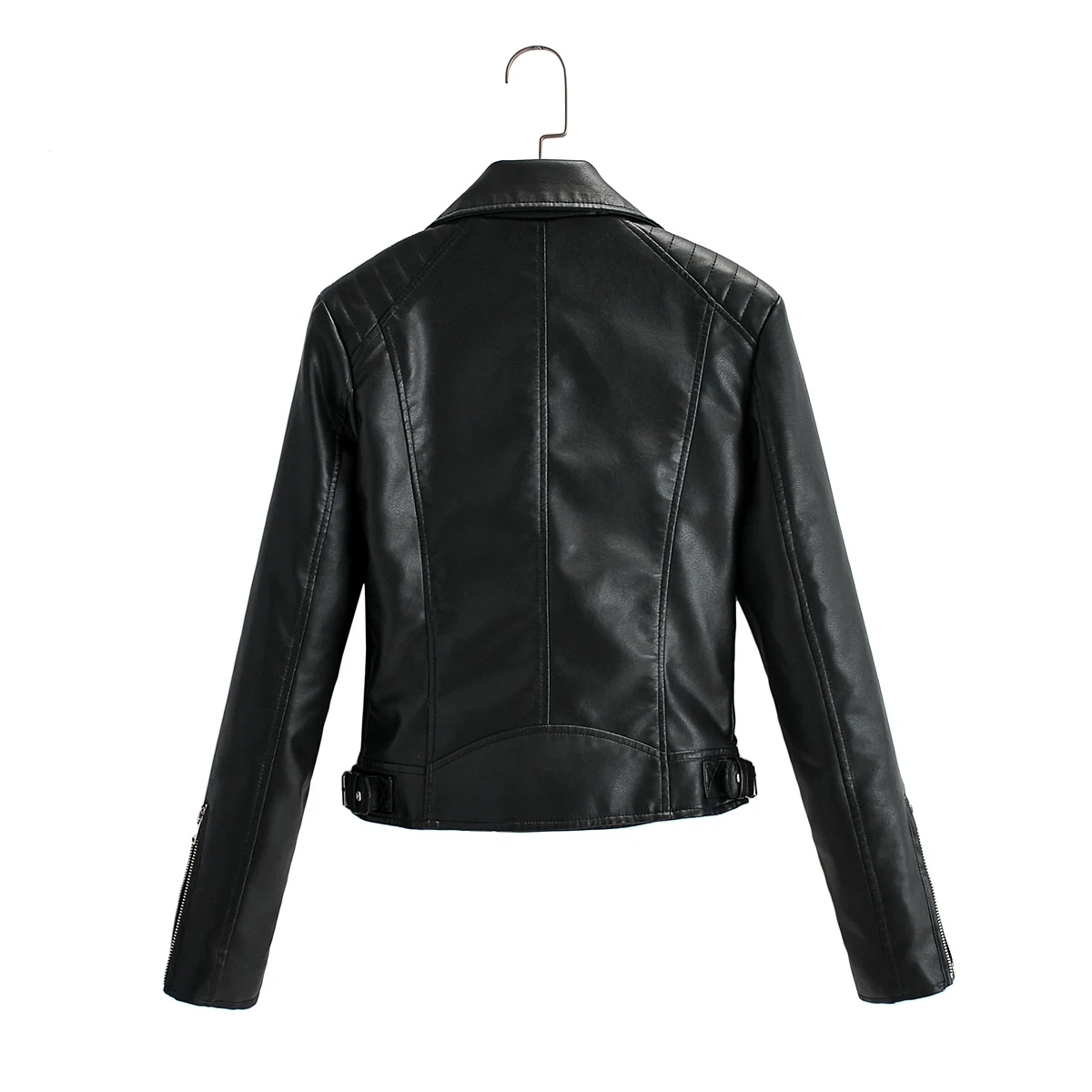 Chaqueta de cuero sintético para mujer, abrigo corto ajustado con cremallera, color negro, elegante, para primavera y otoño