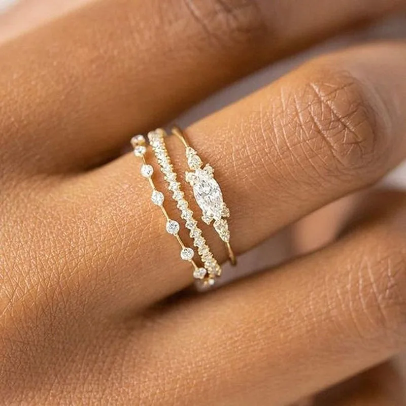 INS Style Gold Color Noble Trend Rings For Women Entry Lux Zircon Midi Finger Dainty Rings For Girl Anniversary Jewelry KAR229