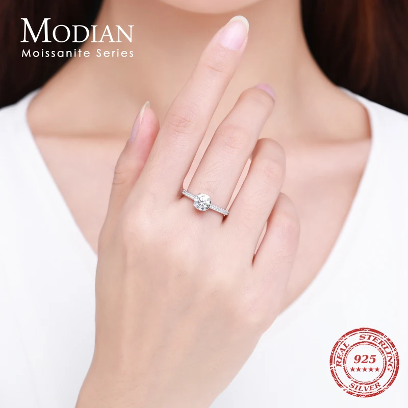 Modian 925 Sterling Silver 1ct Shiny Moissanite Classic Finger Rings For Women Wedding Engagement Statement Fine Jewelry Gifts