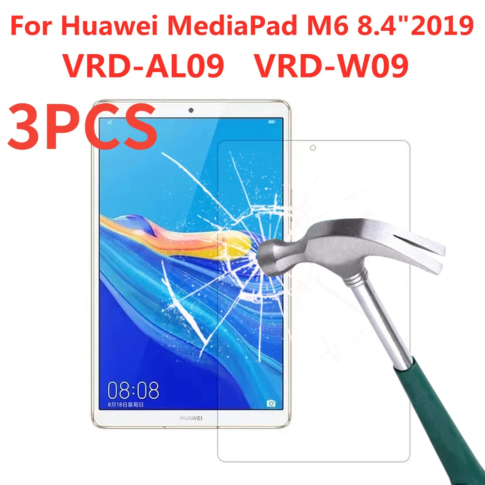 3 pçs 9 h vidro temperado para huawei mediapad m6 8.4 Polegada 2019 protetor de tela VRD-AL09 w09 hd claro tablet película protetora