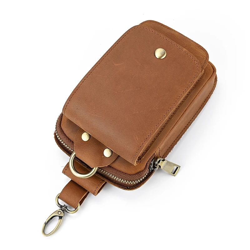 Small Male Bag Genuine Leather Waist Bag Phone Belt Pouch Men\'s Waist Pack With Clip On Pants Leather Waist Bag Mini Phone Bag