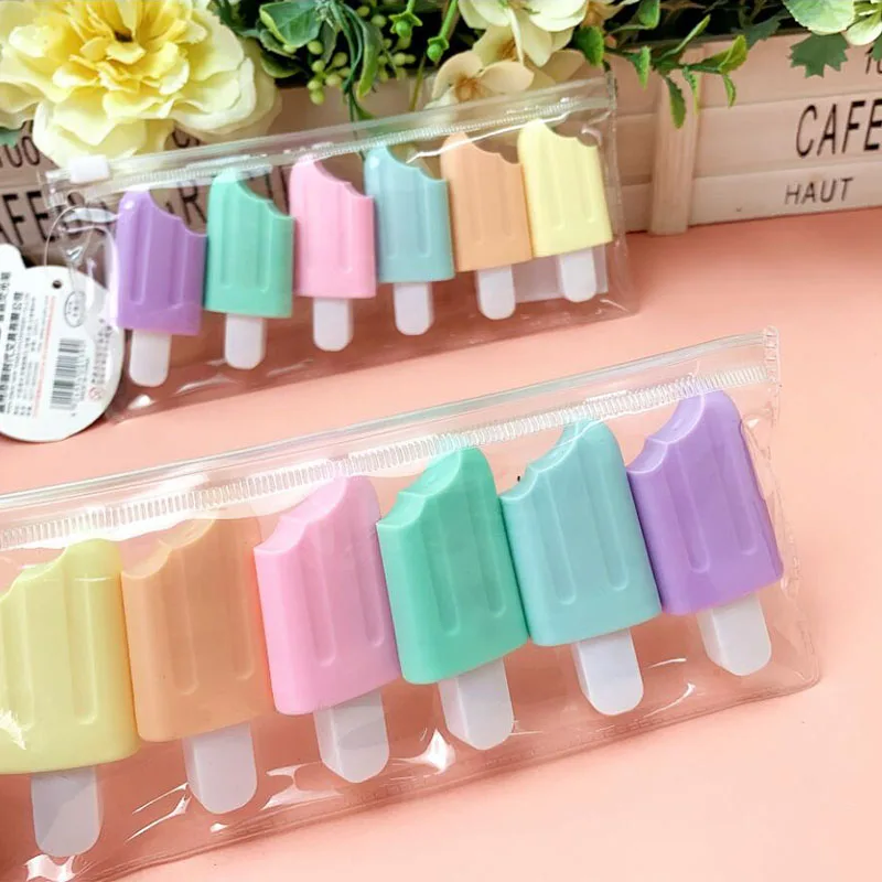 24 pack/lot Creative Mini Ice Cream Highlighter Kawaii 6 colors Drawing Painting Art Marker Pen School supplies Stationery gift