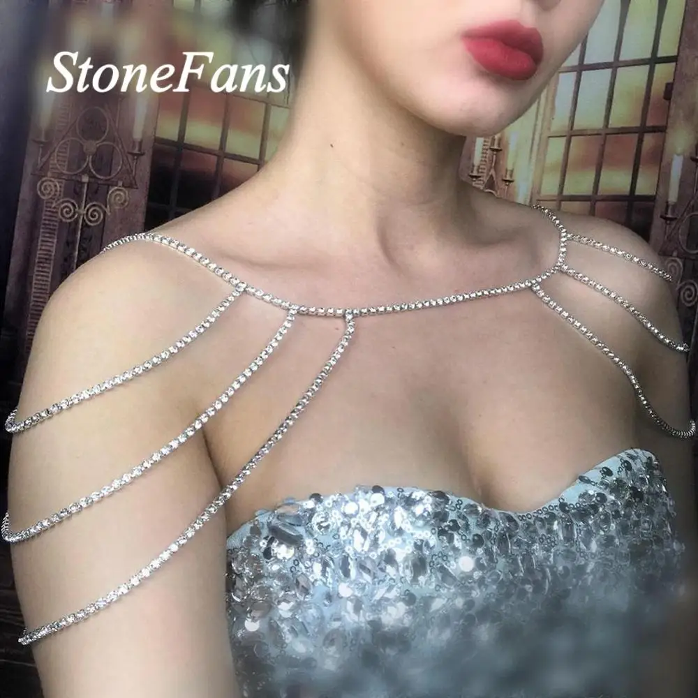 Stonefans Rhinestone Jewelry Bridal Shoulder Chain Necklace for Women Handmade Shoulder Jewelry Wedding Statement Necklace Chain