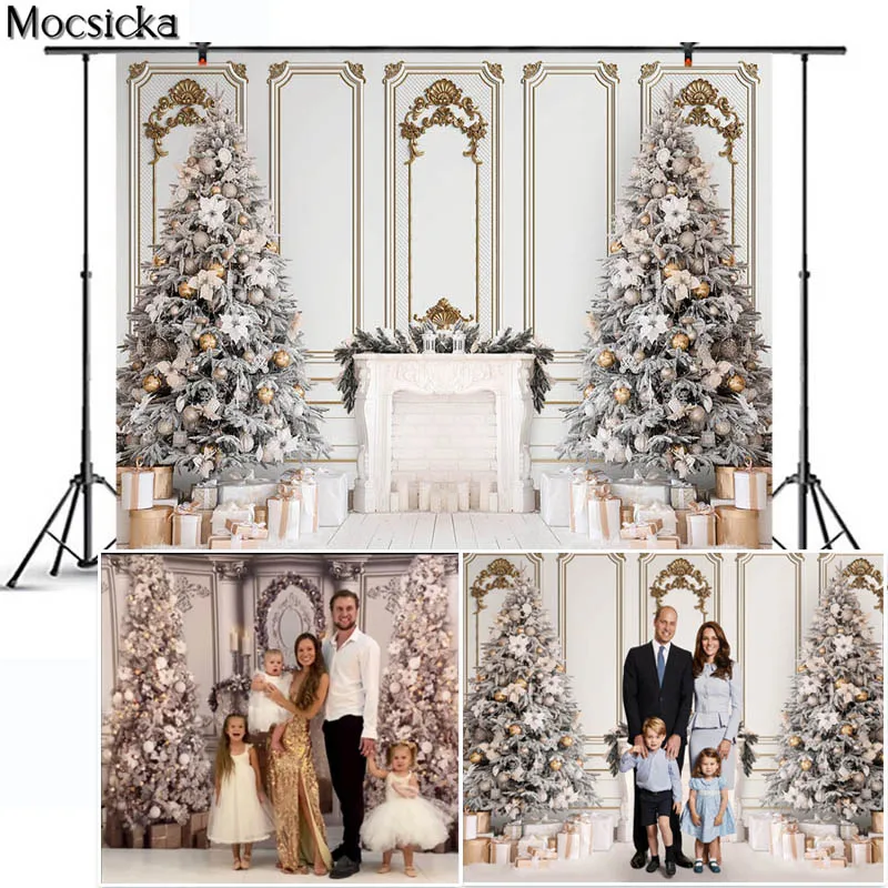 Рождественская вечеринка винтажный шикарный фон для фотосъемки на стену семейный портрет съемка Рождественская елка камин фон для фотосту...
