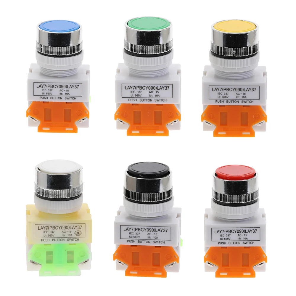 1pcs LAY37 Y090 22mm DPST 1NO 1NC Momentary Push button switches 4 screws 10A 660V PowerRed Green Blue Yellow White Black