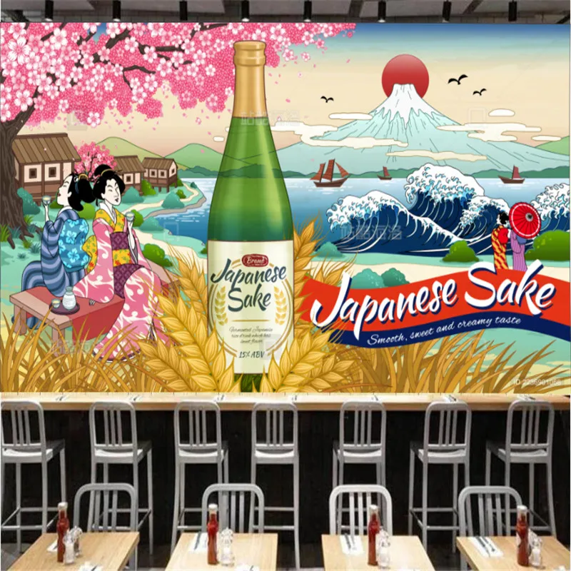 

Ukiyo-e Style Wall Papers 3d Mural Japanese Restaurant Sake House Background Wallpapers Industrial Decor Papel De Parede