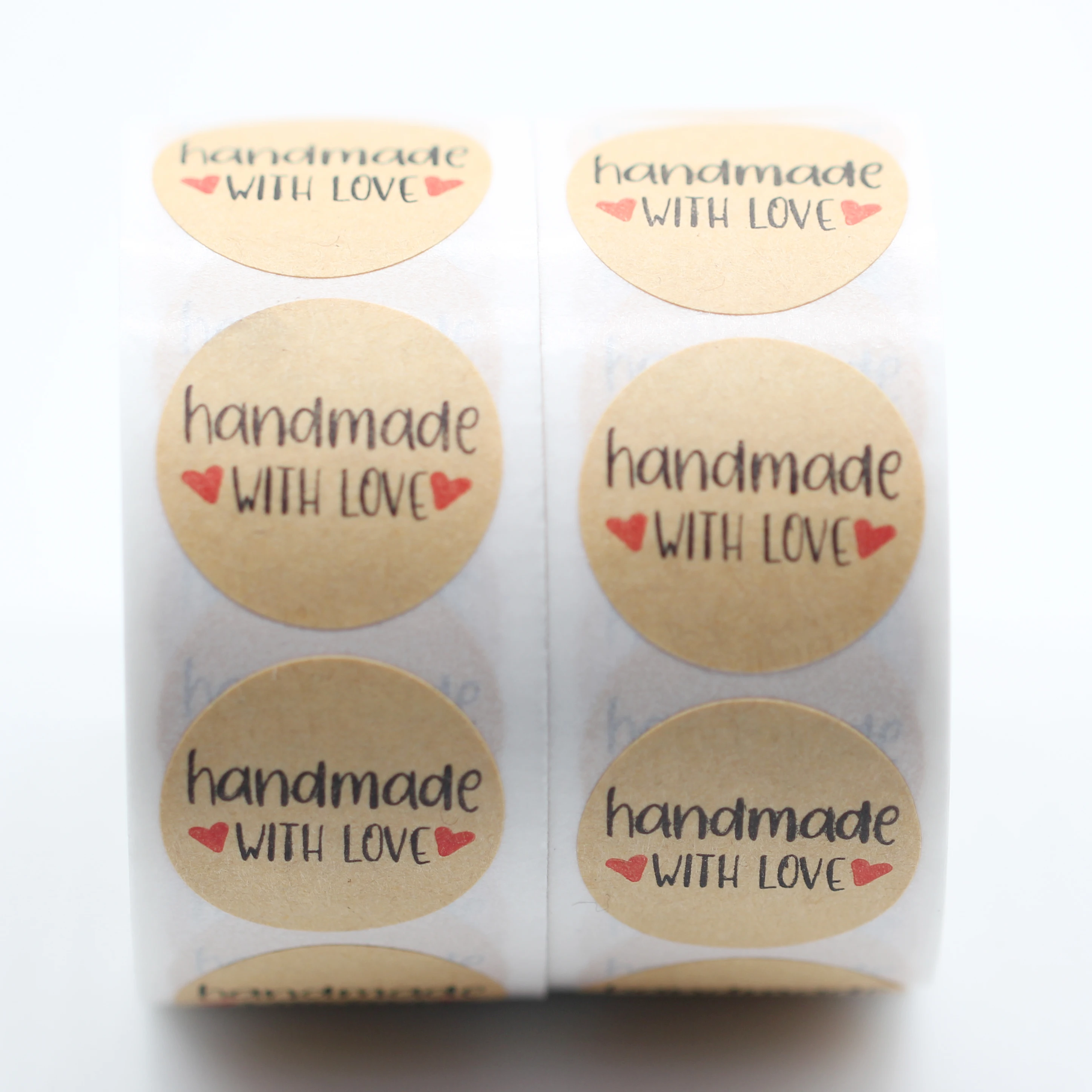 500pcs 1inch Handmade with Love Natural Stickers Kraft Labels for Festival Wedding Decoration Kraft Stickers Gifts