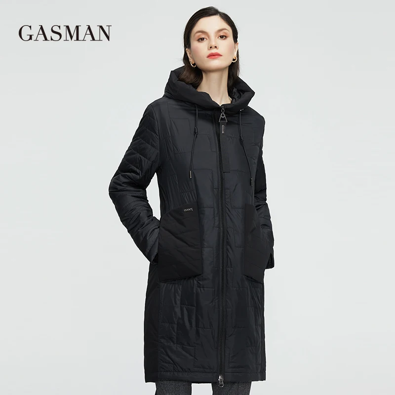 GASMAN 2022 New Women's spring jacket long Thin Cotton hooded coat women casual fashion parka Autumn jackets high quality 81868