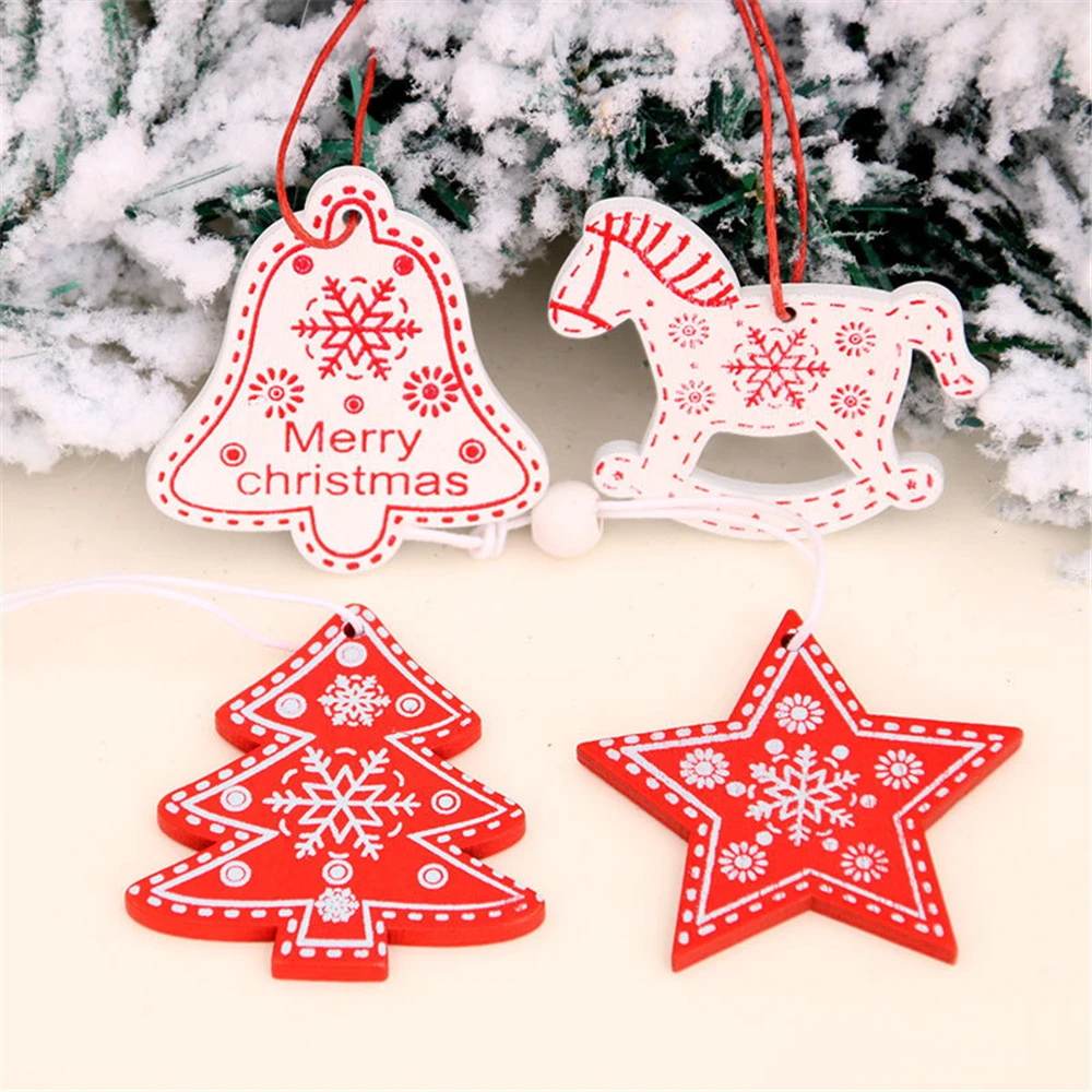 12pcs/box Christmas Car Wooden Pendants Xmas Tree Hanging Ornaments Christmas Decorations for Home Kids Gift Noel Navidad Decor