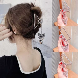 Retro Butterfly Love Pendant Hair Claw Crab Clips Sliver Goth Hollow Geometric Hair Clips For Women Metal Chain Hair Accessories