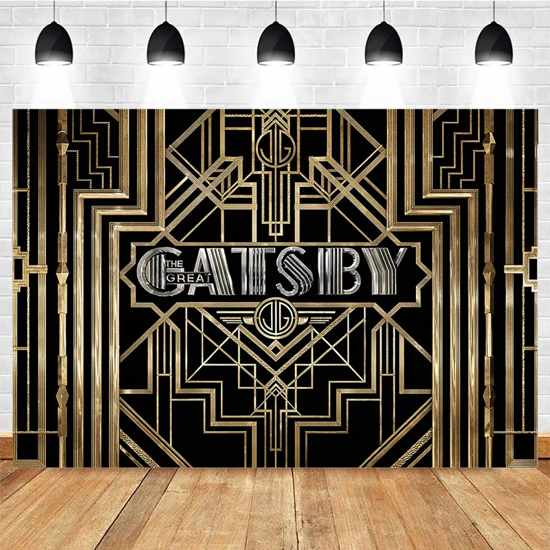 Grande Gatsby Tema Fotografia De Fundo, Backdrops Banner Personalizado, Linha Dourada Preta, Decoração De Festa De Aniversário