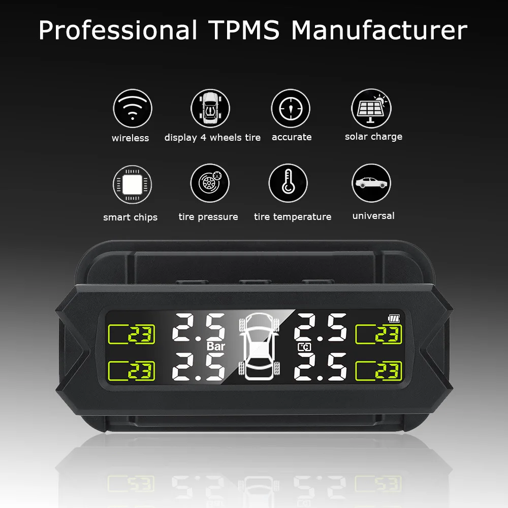 Tire Pressure Monitoring System Tyre Pressure Sensor Auto Security Alarm Solar Power Temperature Warning Car TPMS