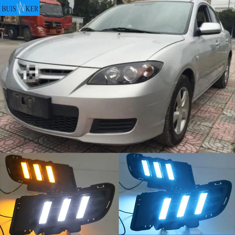 

1Pair DRL For Mazda 3 Axela 2010 2011 2012 Daytime Running Lights fog lamp cover headlight 12V Daylight with Yellow