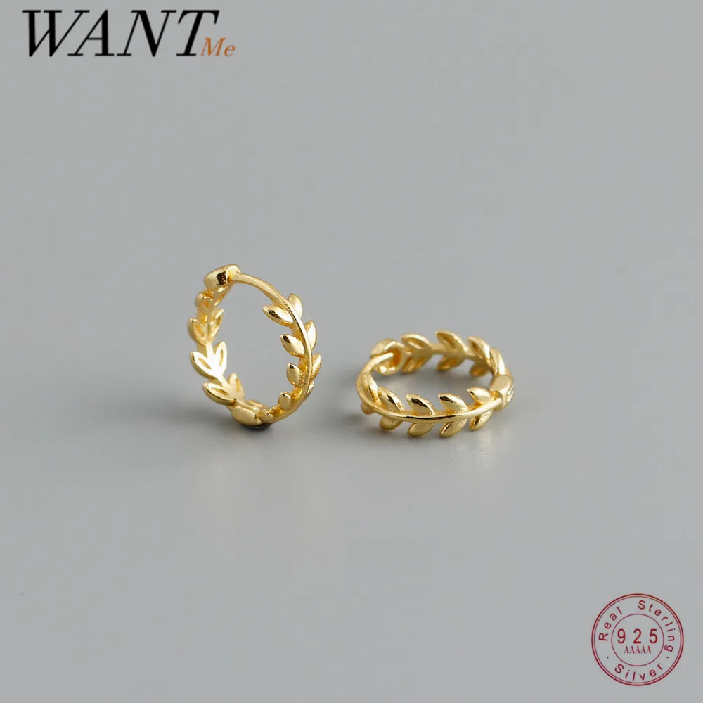 

WANTME 925 Sterling Silver Minimalist 18k Gold Plated Leaf Stud Earrings for Women Charm Teen Party Jewelry Ear Buckle Female