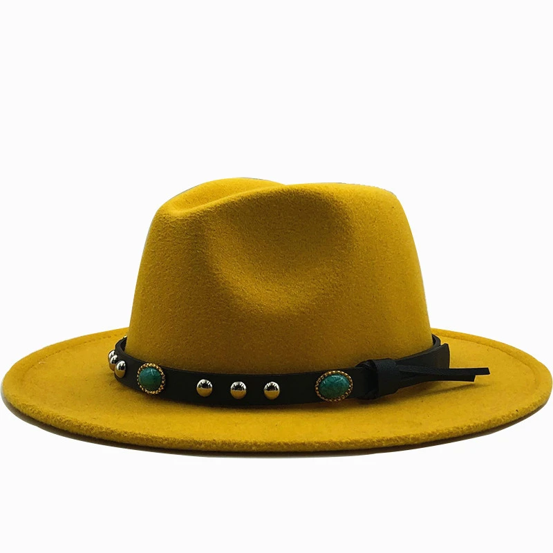 New Women Wide Brim Wool Felt Jazz Fedora Hats Panama Style Ladies Trilby Gambler Hat Fashion Party Cowboy Sunshade Cap