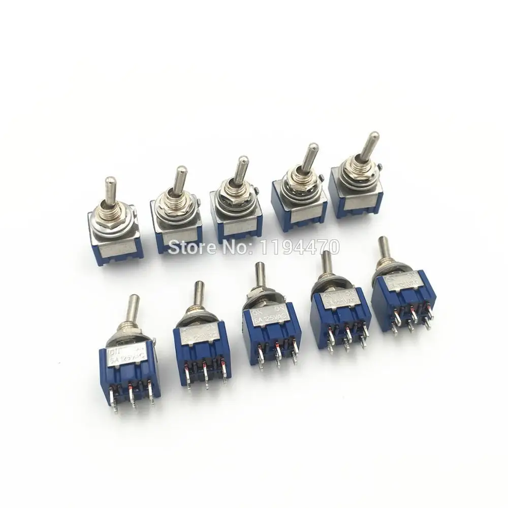 20pcs MTS-202 MTS-203 6-Pins ON-ON 6A 125VAC ON-OFF-ON DPDT Mini Latching Toggle Switch with Waterproof Cap 6mm Mounting Hole