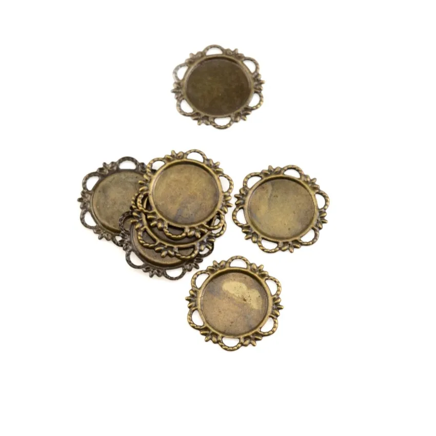 Free shipping Retail 20Pcs Bronze Filigree Cabochon Setting Wraps Connectors Crafts Decoration DIY Embellishments 21mm