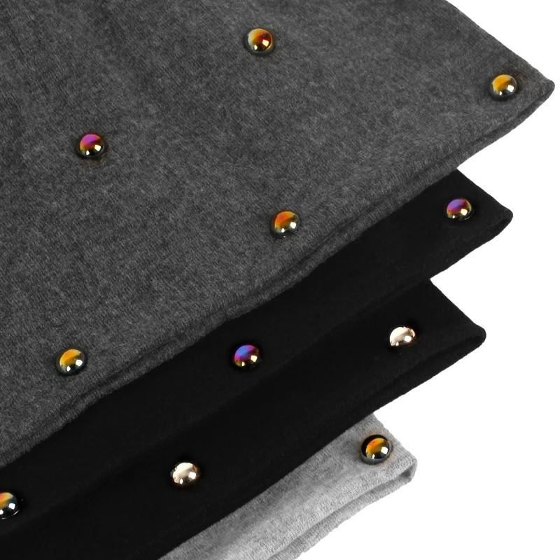Women Casual Multicolor Pearls Skullies Beanies Hat Soft Knitted Bonnets Ladies Spring Autumn Slouchy Stretch Cap