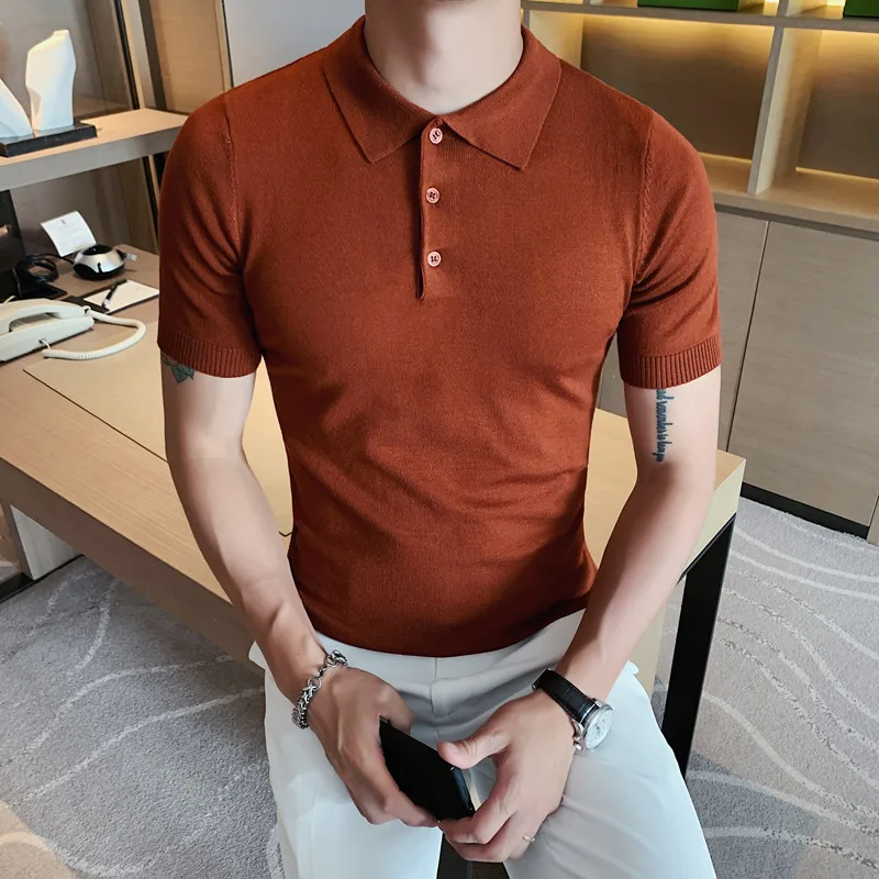 2024 Summer Men Ice Silk Short Sleeve Polo Shirt Fashion Simple Casual Lapel Slim Fit Formal Polo Shirt Homme Streetwear M-3XL