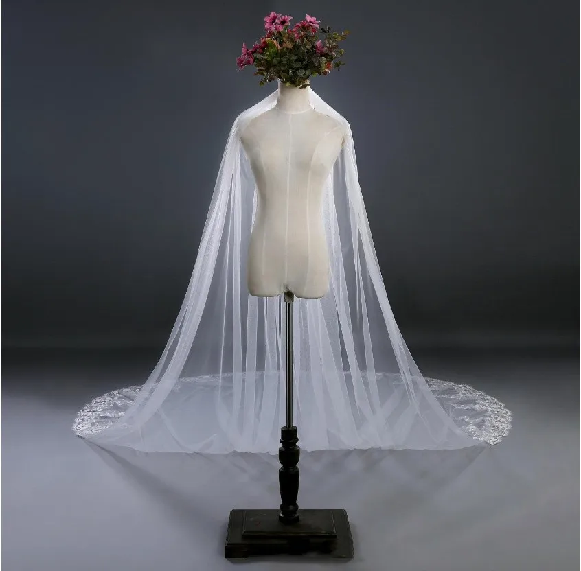 

New Arrival Two Layers Cathedral Wedding Veil Lace Appliques Bridal Veils with Comb Wedding accessories Mariage