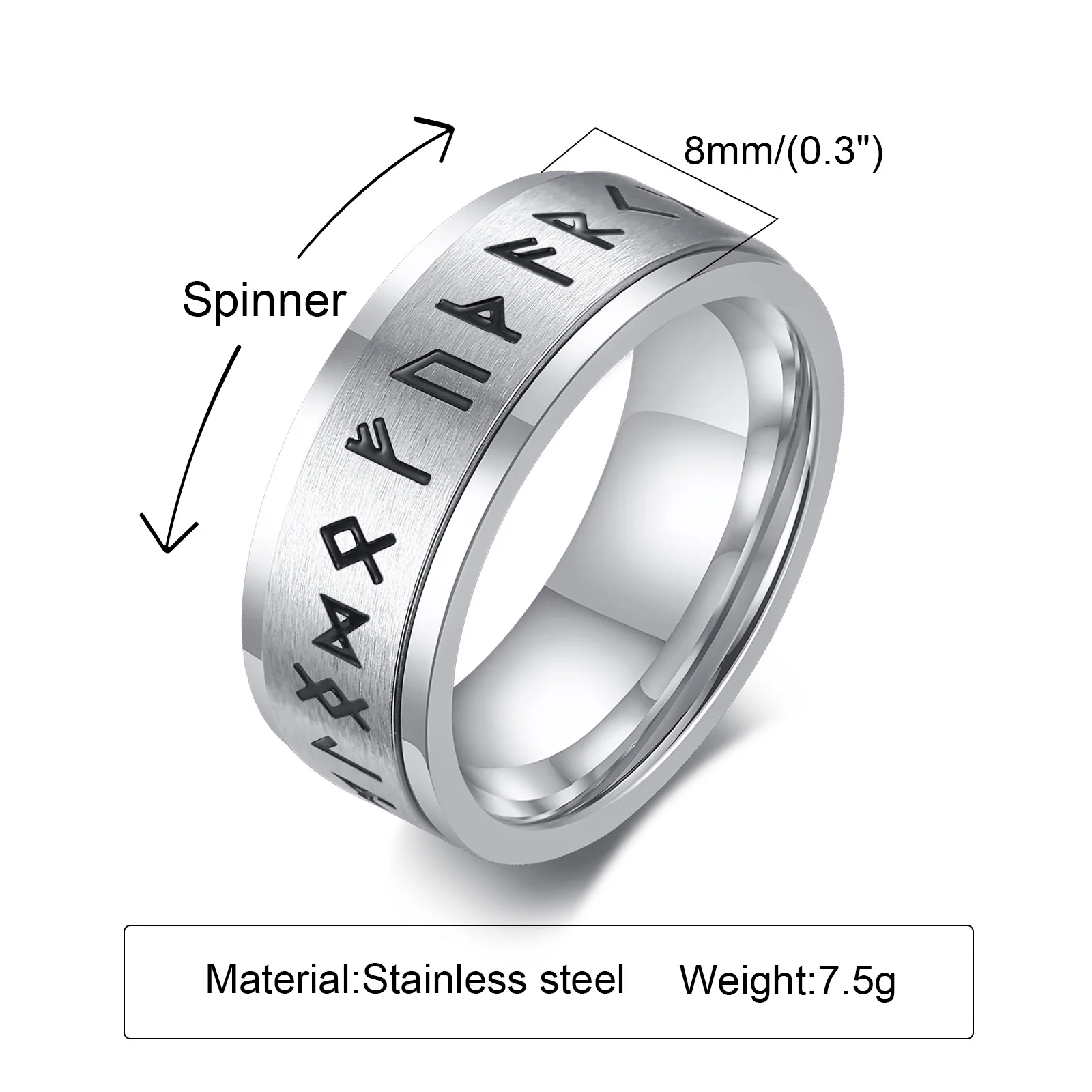 Divination Spinner Ring With Runes. Stainless Steel Norse Witch Ring. Elder Futhark Runes Ring. Norse Pagan Ring With Runes