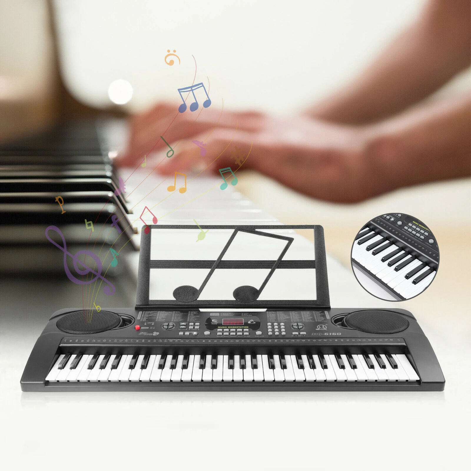 61 Keys Digital Piano Keyboard with Micorphone Music Stand Full-Size Keys Educational Toys Birthday Gift for Kids