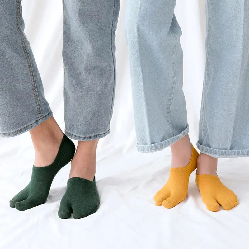 Two Finger Socks Summer Solid Color Two Toe Socks Combed Cotton Couple Tabi Socks Non-slip Invisible Low Boat Sock Short Socks