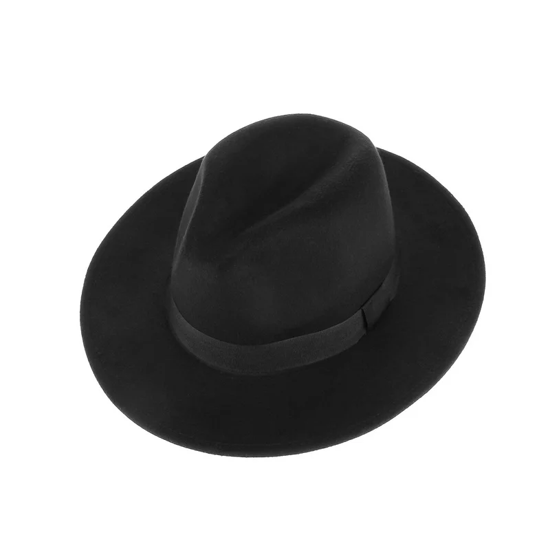 Classic Unisex Wide Brim Fedora Hat with Black Hatband Women Men Gentleman Felt Panama Hats