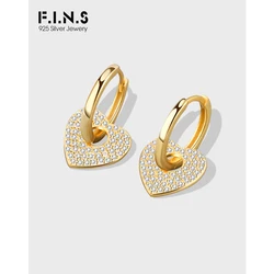 F.I.N.S 925 Sterling Silver CZ Paved Drop Earring Piercing Big Heart Crystal Pave Detachable Pendiente Fashion Fine Jewelry Gift