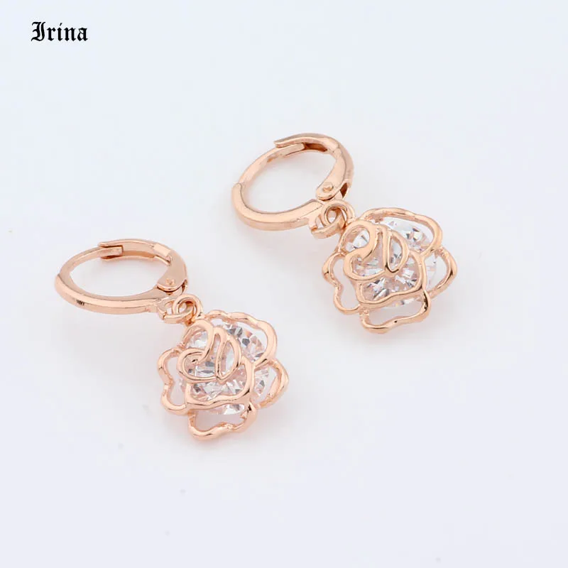 Irina Fashion Design Jewelry Sets Cubic Zircon Hypoallergenic Rose Gold Color Necklace/ Earrings Wedding Jewelry Sets for Women