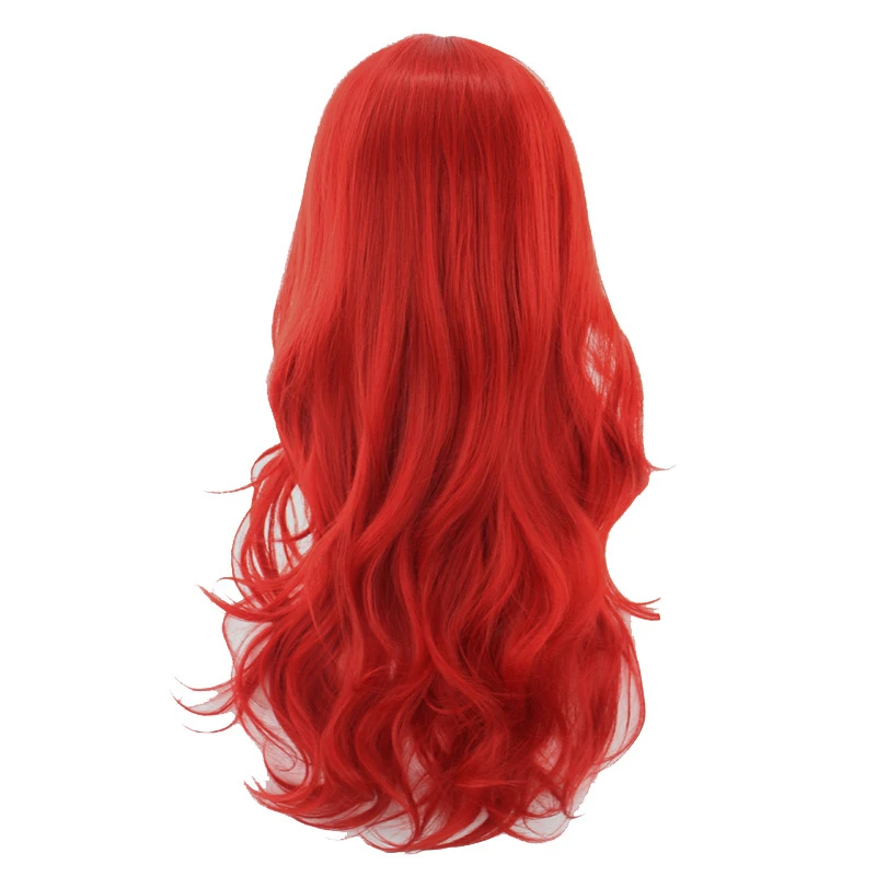 Similler Long Women Synthetic Cosplay Wig Central Part Red Gold Wavy Hair Heat Resistant Costumes