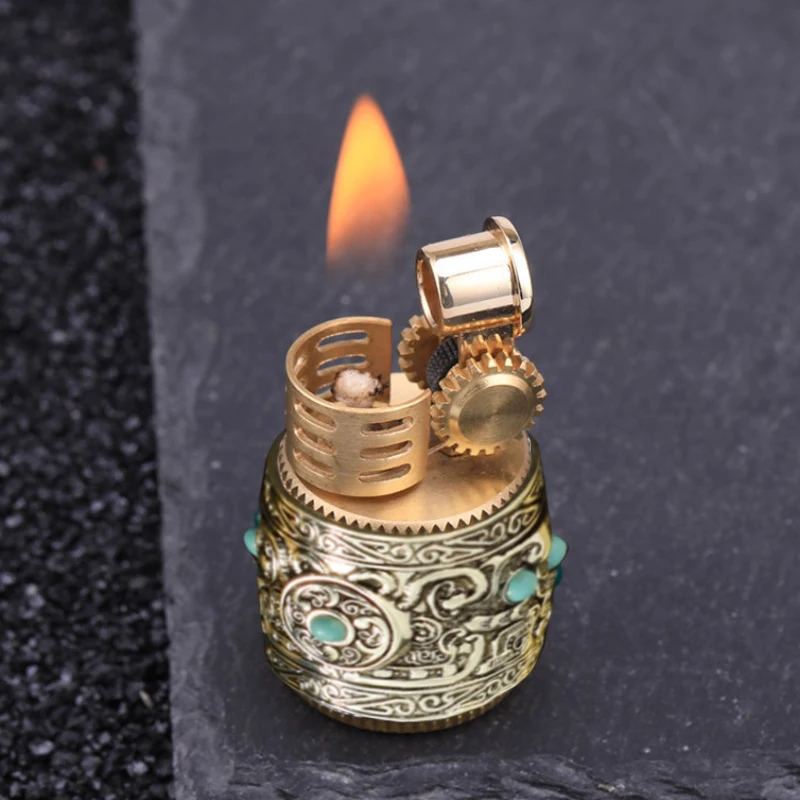 Brass Vintage Lighter Mini Gasoline Kerosene Grinding Wheel Petrol Oil Unique Cigarette Lighter Reusable Metal Ignitor For Men