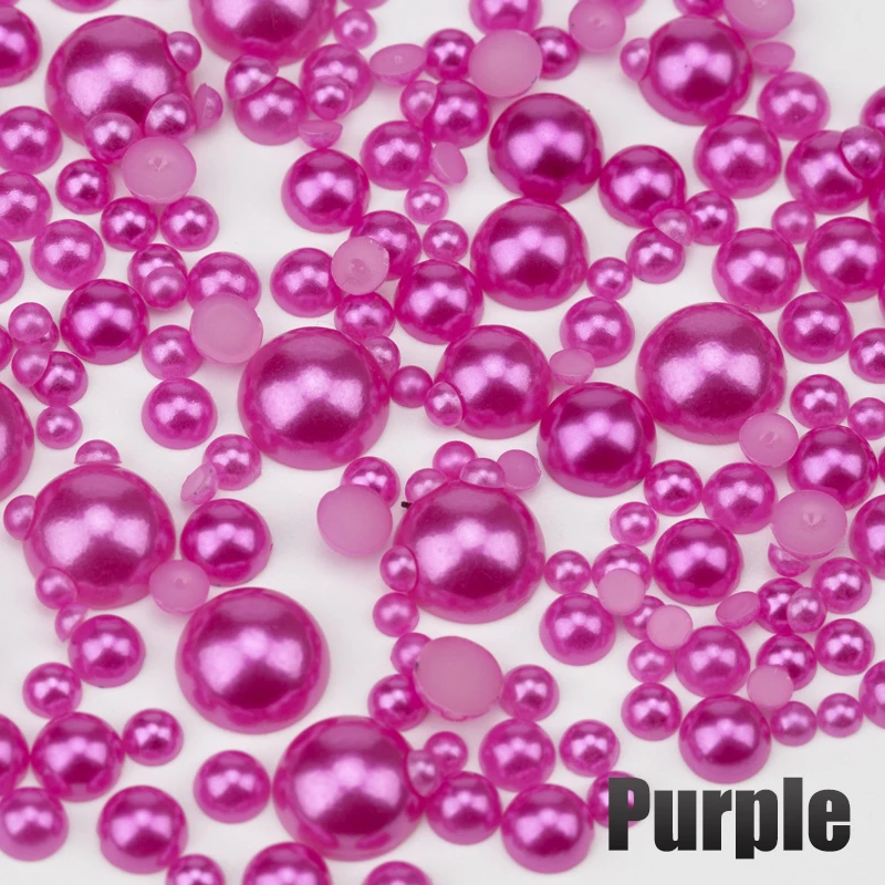 VDD 200g Großhandel, gemischte Größen 3-10mm, mehrfarbige ABS-Imitationsperlen, halbrunde Flachrückperlen für DIY-Handwerk, Nagelkunst-Dekorationen – Detail 10