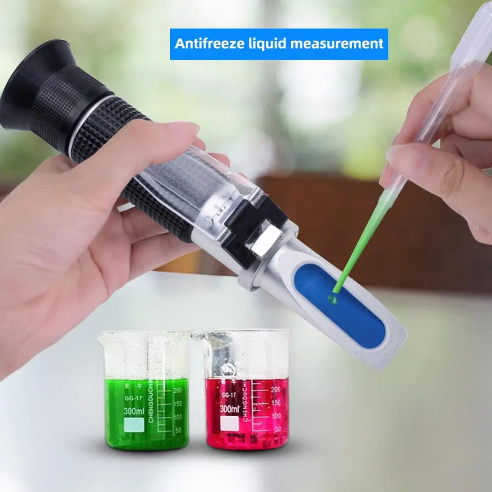 Handheld Tester Tool 4 in 1 Refractometer W ATC Battery with Case for Engine Oil Glycol Antifreeze Freezing Point Car