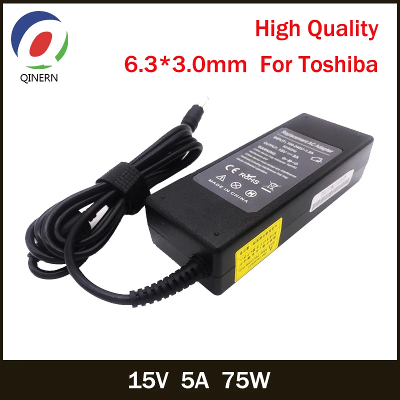 

15V 5A 75W 6.3*3.0mm AC Laptop Charger For Toshiba A10 M10 A2 A9 M2 M5 M9 A600 M500 R500 M400 J4 J70 J63 6000 Portable Adapter