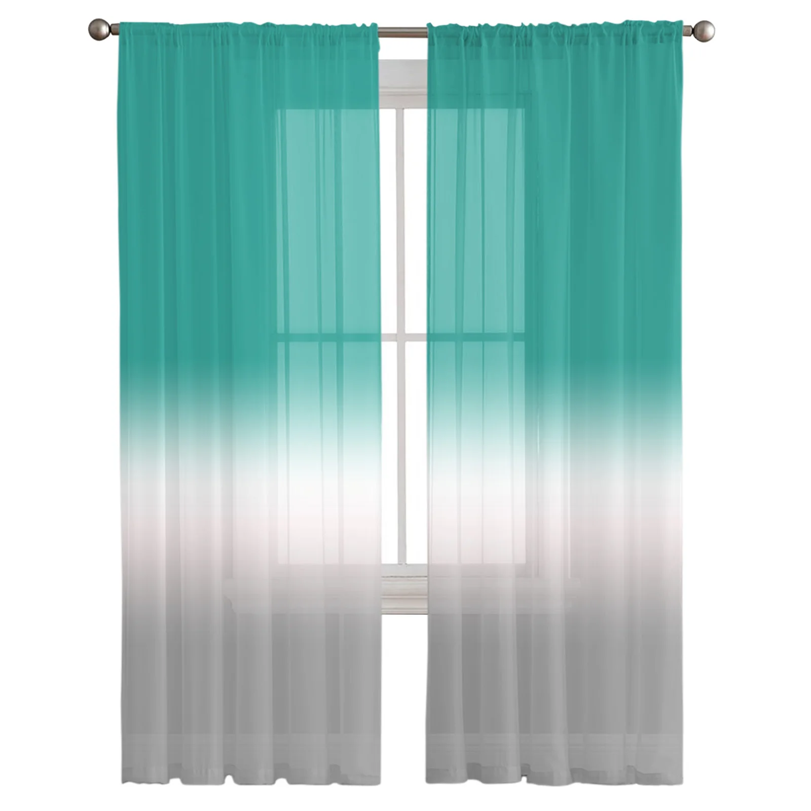 Turquoise Gray Gradient Window Treatment Tulle Modern Sheer Curtains for Kitchen Living Room the Bedroom Curtains Decoration