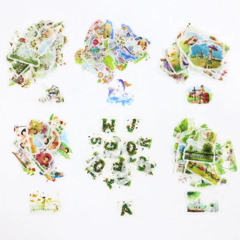 6 Pak/partij Groen Aquarel Hand Account Sticker Decoratieve Zelfklevende Label Stickers