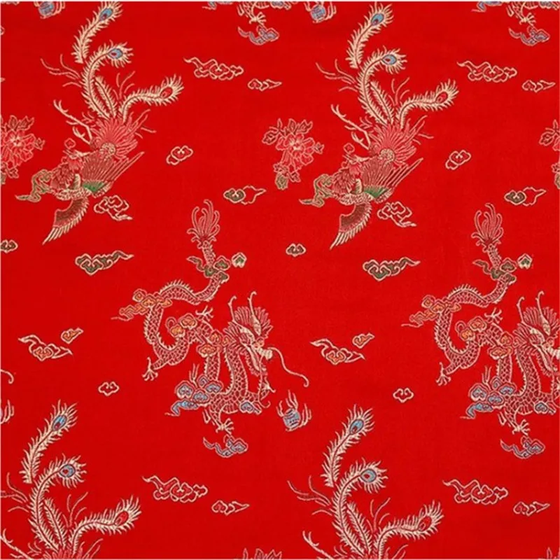 Fábrica chinesa atacado tecido jacquard brocado design dragon phoenix cortina roupa de cama