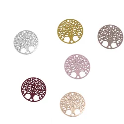 DoreenBeads Copper Filigree Stamping Connectors Round Peach Pink Colorful Tree Pattern Jewelry DIY Charms 20mm Dia., 10 PCs