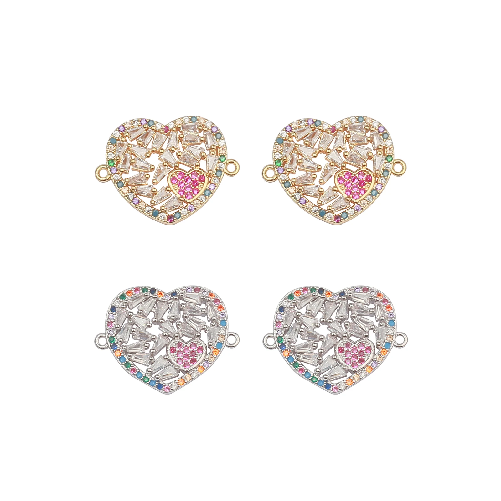 10pcs/Lot CZ Spacer Heart Beads Brass Micro Pave Cubic Zirconia Beads Jewelry Making Diy Charms Bracelet Wholesale CZBS31