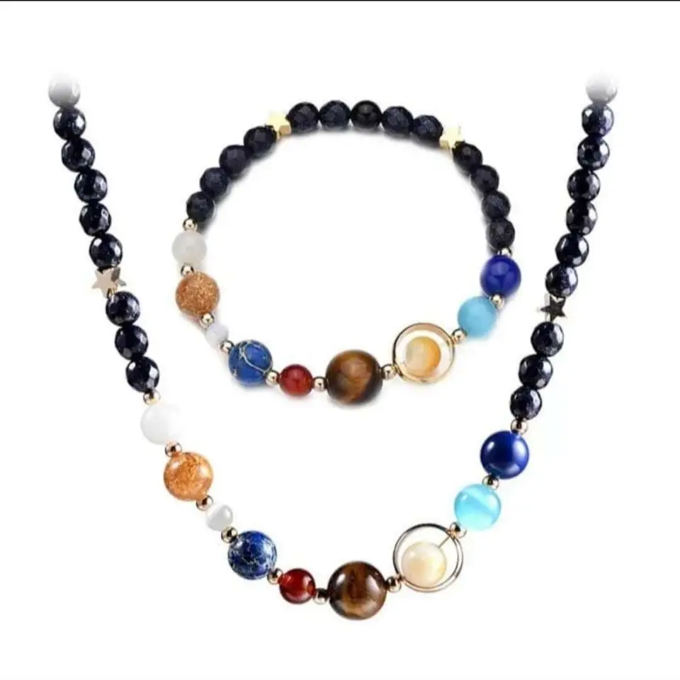 7 Chakra Stone Necklace Bracelet Jewelry Set for Women Primordial Solar Nebula Fashion Gemstone Accessories Free Shipping EB58