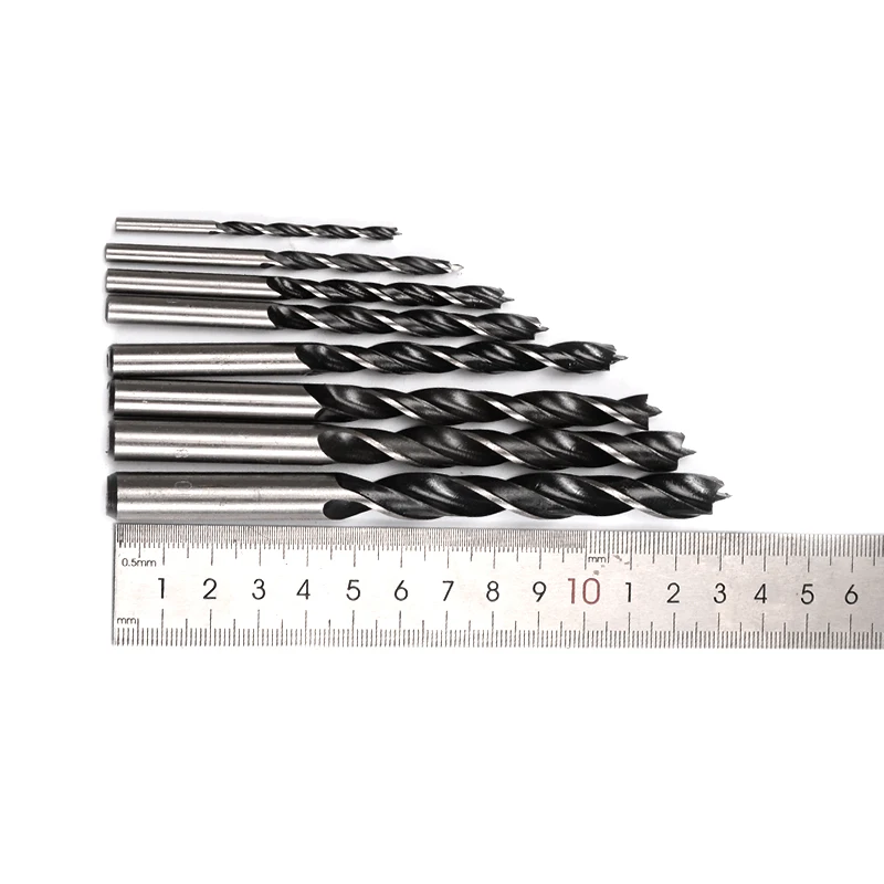 8pcs Woodworking Twist Drill Bit Set 3mm - 10mm Brad Point Round Shank Carbon Steel Drilling Tools for Wood Furnture Cabinet