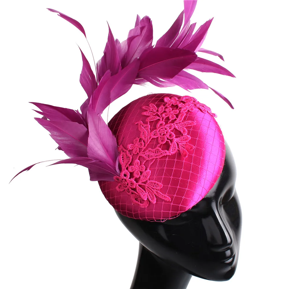 

Magenta Satin Hair Fascinator Hat Millinery Women Elegant Show Race Headwear Bridal Wedding Derby Hair Accessories Race Fedora