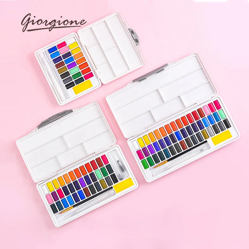 Giorgione Macarons Solid Watercolor Pigment Set 24/36/48 Colors Children Packing Portable With Water Brush Hook Art Supplies