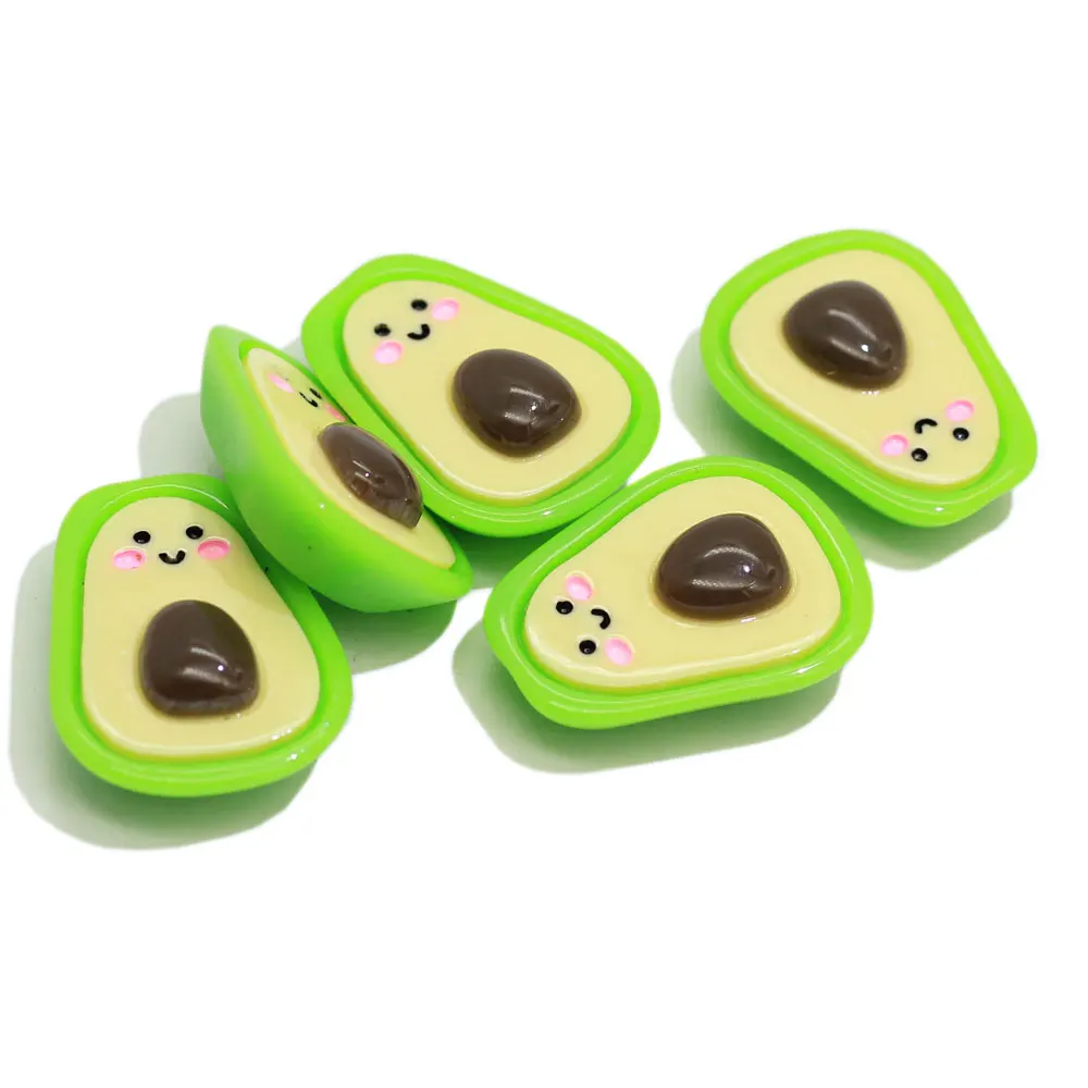 Kawaii Cute Avocado Food Vegetable Resin Flatback Craft Face Smile Avocado Fruit Cabochons For Earring Necklace Hairbow