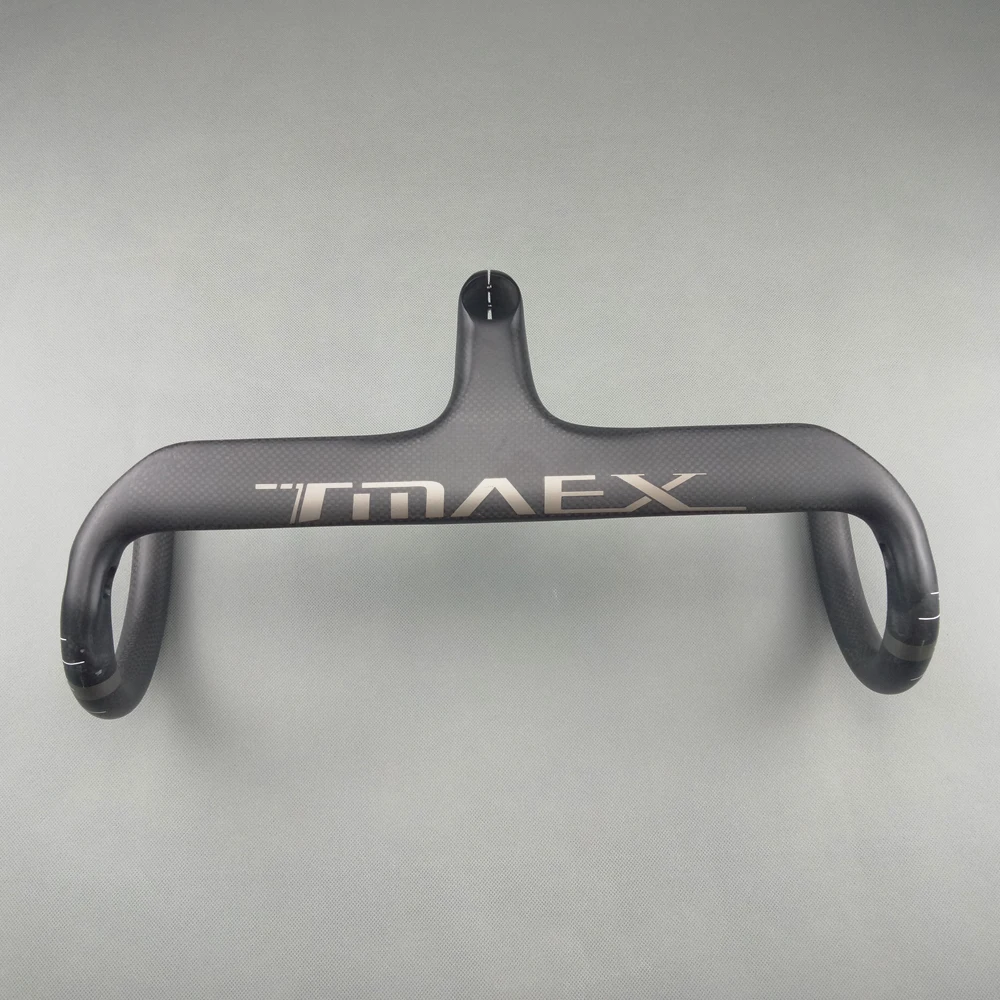 TMAEX-Integrated 3K Carbon Handlebar for Road Bicycle, Silver Matte, 28.6mm Stem, 400mm, 420mm, 440mm, 335g