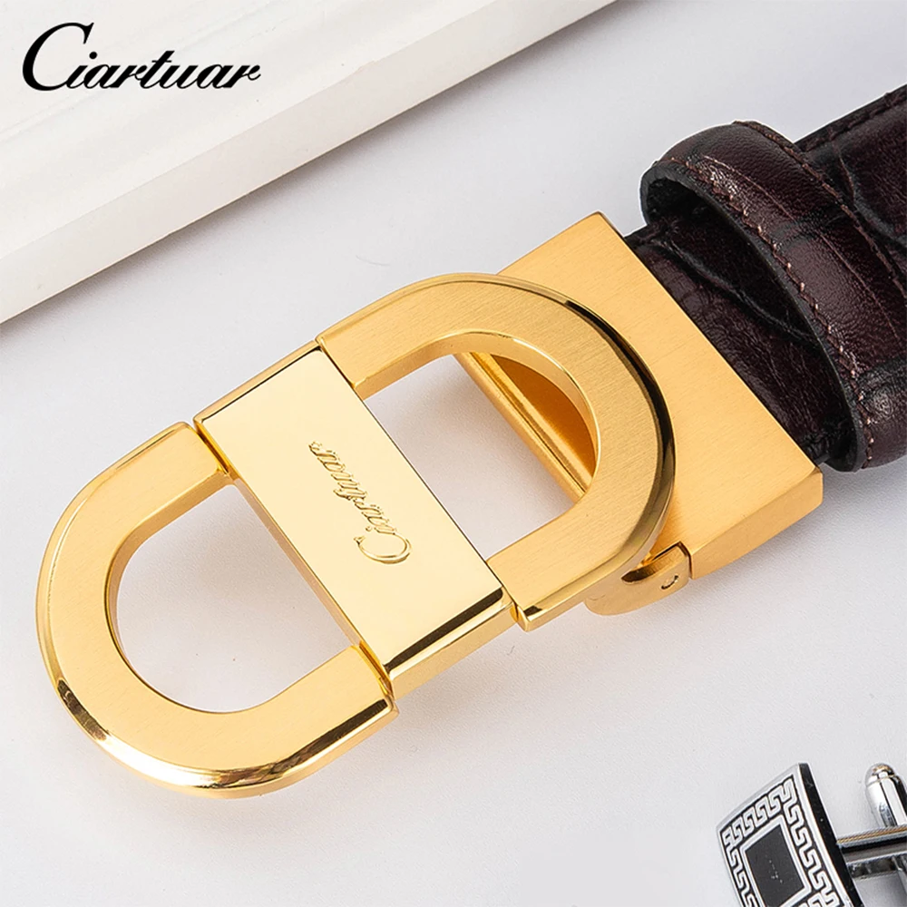 Ciartuar Leather Belts for Men Genuine Leather Belt Luxury Casual Strap Gold Smooth Buckle Waist Belt Trouser Designer belt