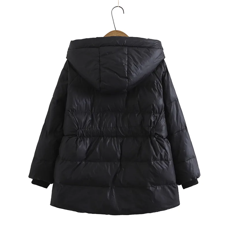 Plus Size Winter Padded Jacket For Women Long Sleeve Mid-Length Elastic Drawstring Waist Thick Cotton Interlayer Large Size Coat